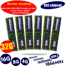 Load image into Gallery viewer, original 8GB DDR3 1333MHz 1600Mhz 1866Mhz 8G 1333 1600 1866 REG ECC server memory RAM 16gb 16g 32gb 32g x58 x79 2011 4GB 4G ECC
