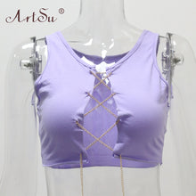 Load image into Gallery viewer, ArtSu Red Black White Metal Chain Sleeveless Crop Top Sexy Clubwear Women Adjustable Lace Up Hollow Out Tank Tops Tees Camisole