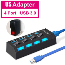 Load image into Gallery viewer, USB 3.0 HUB 2.0 HUB Multi USB Splitter 4/7 Port Expander Multiple USB 3 Hab Use Power Adapter USB3.0 Hub with Switch For PC