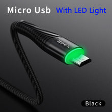 Load image into Gallery viewer, YKZ 3A LED Micro USB Cable Fast Charging Microusb Charger Date Cable Wire For Samsung Huawei Xiaomi Cord Android Mobile Phone