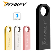 Load image into Gallery viewer, new TECHKEY usb flash drive 64GB 32GB 16GB 8GB 4GB pen drive pendrive флешка waterproof silver u disk memoria cel usb stick gift