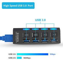 Load image into Gallery viewer, USB 3.0 HUB 2.0 HUB Multi USB Splitter 4/7 Port Expander Multiple USB 3 Hab Use Power Adapter USB3.0 Hub with Switch For PC