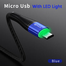 Load image into Gallery viewer, YKZ 3A LED Micro USB Cable Fast Charging Microusb Charger Date Cable Wire For Samsung Huawei Xiaomi Cord Android Mobile Phone