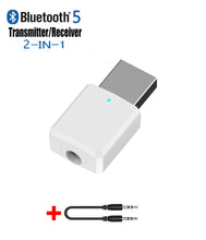 Load image into Gallery viewer, USB Bluetooth 5.0 Transmitter Receiver 3 in 1 EDR Adapter Dongle 3.5mm AUX for TV PC Headphones Home Stereo Car HIFI Audio
