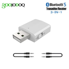 Load image into Gallery viewer, USB Bluetooth 5.0 Transmitter Receiver 3 in 1 EDR Adapter Dongle 3.5mm AUX for TV PC Headphones Home Stereo Car HIFI Audio
