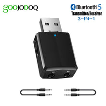Load image into Gallery viewer, USB Bluetooth 5.0 Transmitter Receiver 3 in 1 EDR Adapter Dongle 3.5mm AUX for TV PC Headphones Home Stereo Car HIFI Audio
