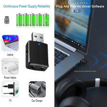 Load image into Gallery viewer, USB Bluetooth 5.0 Transmitter Receiver 3 in 1 EDR Adapter Dongle 3.5mm AUX for TV PC Headphones Home Stereo Car HIFI Audio
