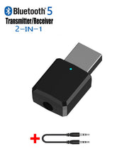 Load image into Gallery viewer, USB Bluetooth 5.0 Transmitter Receiver 3 in 1 EDR Adapter Dongle 3.5mm AUX for TV PC Headphones Home Stereo Car HIFI Audio
