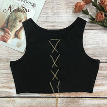Load image into Gallery viewer, ArtSu Red Black White Metal Chain Sleeveless Crop Top Sexy Clubwear Women Adjustable Lace Up Hollow Out Tank Tops Tees Camisole
