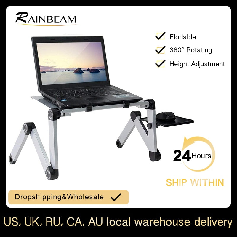 Adjustable Aluminum Laptop Desk Ergonomic Portable TV Bed Lapdesk Tray PC Table Stand Notebook Table Desk Stand With Mouse Pad