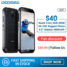 Load image into Gallery viewer, Upgrade 3GB+32GB DOOGEE S40 MTK6739 Quad Core Android 9.0 4G Network Rugged Mobile Phone IP68 5.5inch Display 4650mAh 8.0MP NFC
