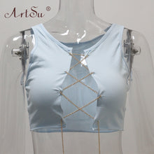 Load image into Gallery viewer, ArtSu Red Black White Metal Chain Sleeveless Crop Top Sexy Clubwear Women Adjustable Lace Up Hollow Out Tank Tops Tees Camisole
