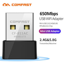 Load image into Gallery viewer, CF-811AC 650Mbs USB Wireless 2.4G&amp;5G Wifi Adapter High speed Network Card RTL8811 Dual Band 802.11 AC Antenna For Laptop Desktop
