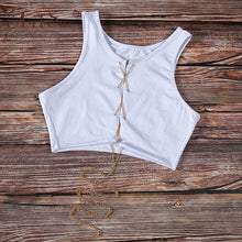 Load image into Gallery viewer, ArtSu Red Black White Metal Chain Sleeveless Crop Top Sexy Clubwear Women Adjustable Lace Up Hollow Out Tank Tops Tees Camisole
